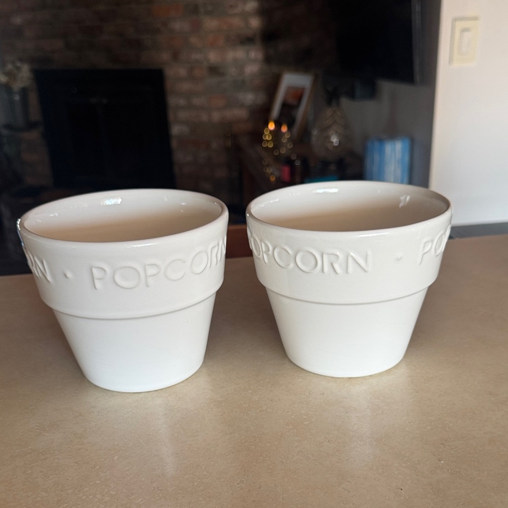 Crate&Barrel White Ceramic Popcorn Bowls | Set of 2